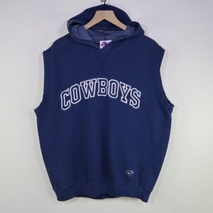 Vintage 90s‎ Dallas Cowboys Sleeveless Hoodie XL NFL Spellout Navy Blue Cotton